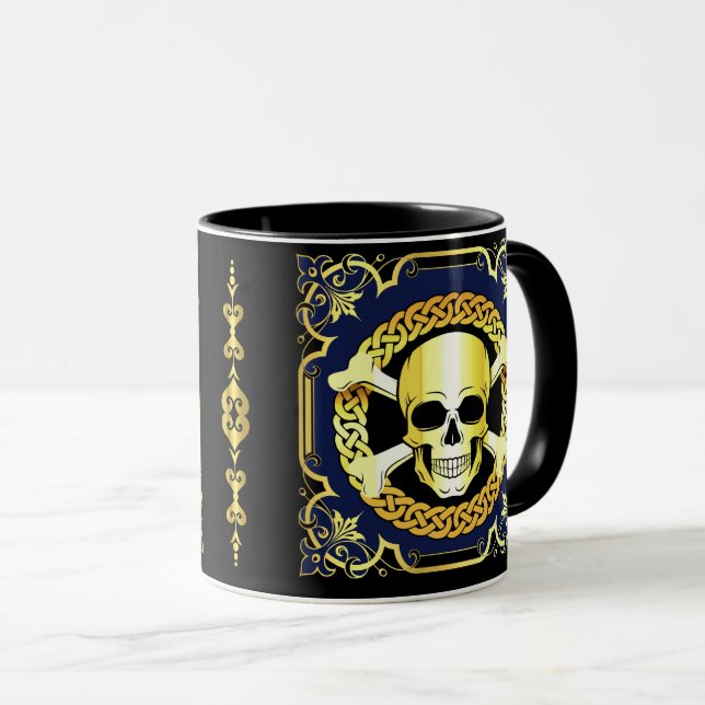 Keltischer Schädelkreuz/Design Gold/Schwarz/Blau Tasse (VorderseiteRechts)