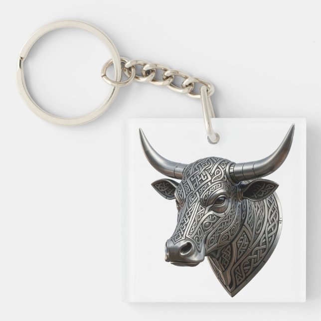 Keltischer Silber Stierkopf Wikinger Keltisch Schlüsselanhänger (Vorderseite)