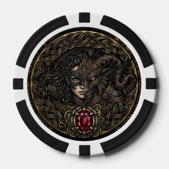Keltischer Steampunk-Krieger.  Pokerchips (Vorderseite)