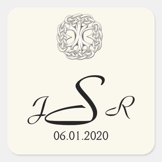 Keltischer Tree des Lebens Monogramm-Aufkleber Quadratischer Aufkleber (Vorderseite)