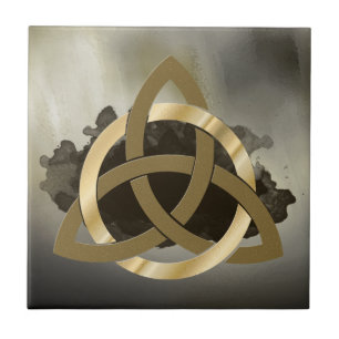 Keltischer Trinity-Knoten Golden Umkreist Vintage Fliese