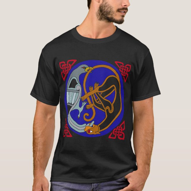 Keltischer Vogel u. Katze T-Shirt (Vorderseite)