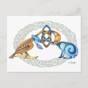 Keltischer Vogel und Hase mit Rahmen Postkarte
