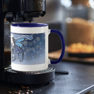 Keltischer Wintermond Fee Blaue Schneeflocken Fant Tasse