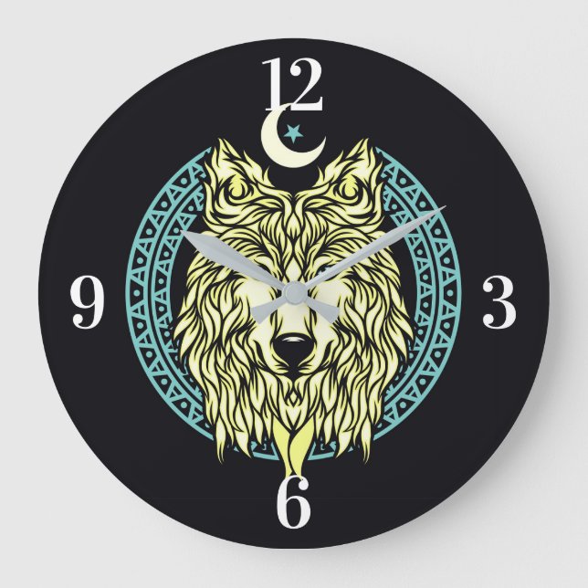 Keltischer Wolf Große Wanduhr (Vorderseite)