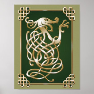 Keltischer Wolf - Grüner Hintergrund Poster