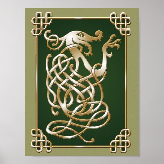 Keltischer Wolf - Grüner Hintergrund Poster (Vorne)
