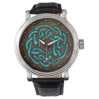 Keltisches Blau auf Lederkunst Armbanduhr