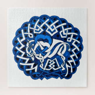 Keltisches Buffalo/Bison-Flechtwerk in Blau Puzzle