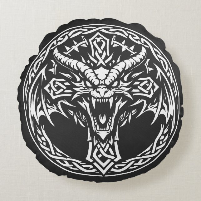 Keltisches Drachen-Emblem von BurnsInHell Rundes Kissen (Vorderseite)