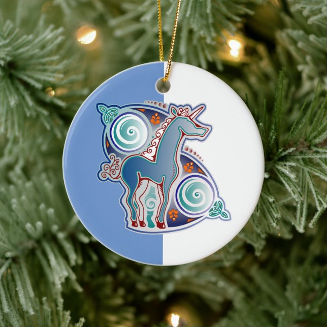 Keltisches Einhorn Keramik Ornament (Baum)