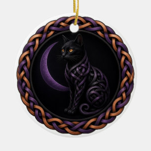 Keltisches Knoten-Samhain-Schwarze Katze Halloween Keramik Ornament