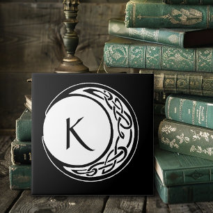 Keltisches Knotenmuster-Mondkreis-Monogramm Schwar Fliese