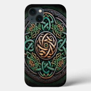 Keltisches Knotmuster Grün Gold iPhone 13 Hülle