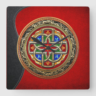 Keltisches Kreuz [Gold+Email] Quadratische Wanduhr