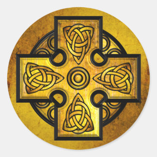 Keltisches Kreuz (Goldmetall) Runder Aufkleber