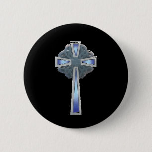 Keltisches Kreuz im Blau - Knopf Button