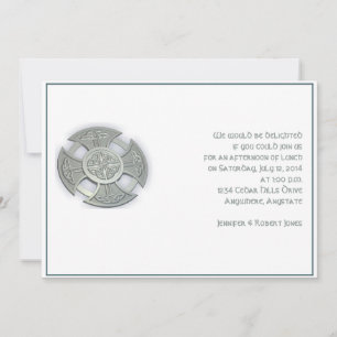 Keltisches Kreuz in Silber und Weiß Einladung