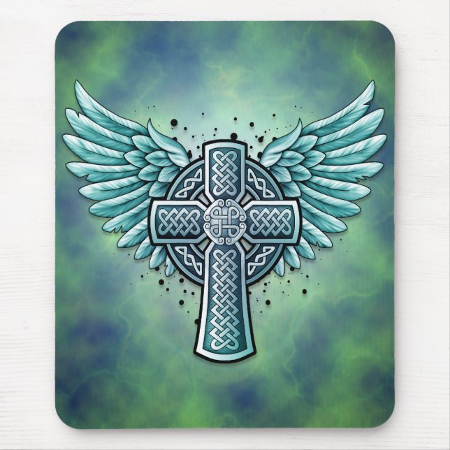 Keltisches Kreuz mit den Flügeln (blau) Mousepad (Vorne)