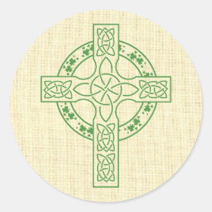 Keltisches Kreuz mit Kleeblatt-Ring Runder Aufkleber