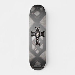 Keltisches Kreuz u. Schädel (Silber) Skateboard