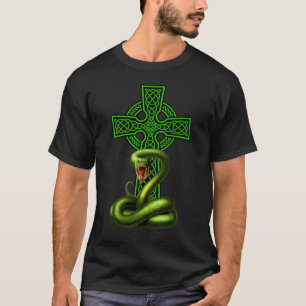Keltisches Kreuz und grüne Schlange Irischer Stolz T-Shirt