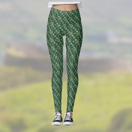 Keltisches Kreuz und Irisches Kleeblatt Grünes Vin Leggings
