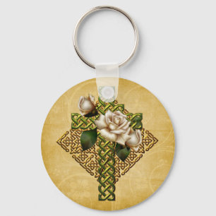 Keltisches Kreuz und Rosen Schlüsselanhänger