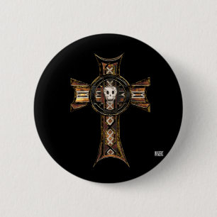 Keltisches Kreuz und Schädel (Gold) Button