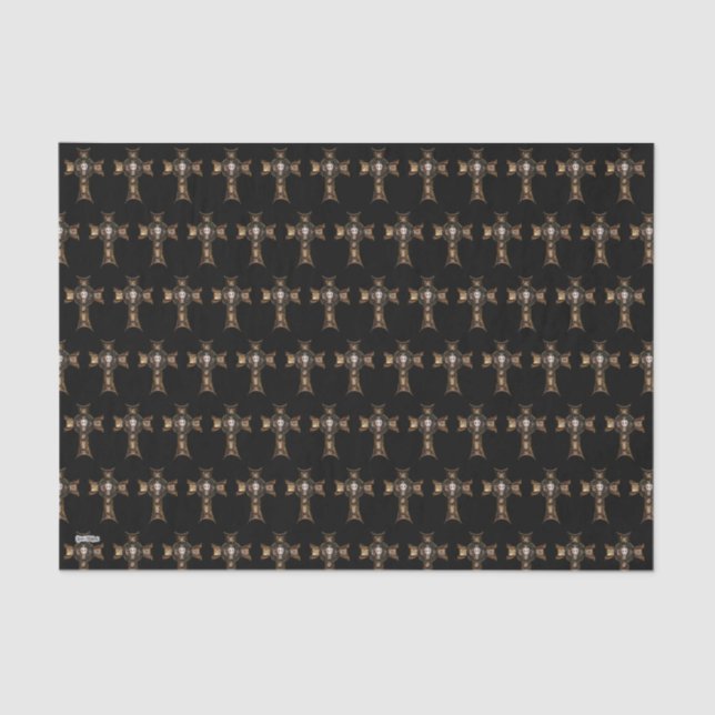 Keltisches Kreuz und Schädel (Gold) Seidenpapier (Vorderseite)