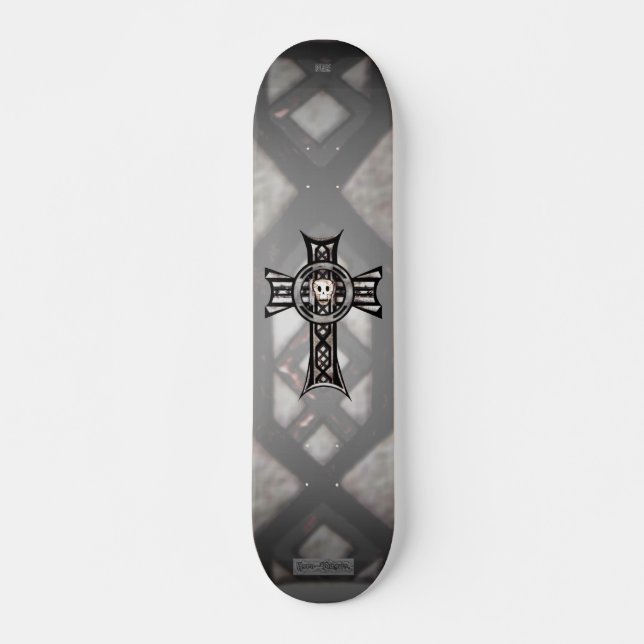 Keltisches Kreuz und Schädel (Silber) Skateboard (Vorne)