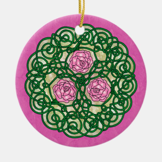 Keltisches Kunst-Rosen-Rosa Keramik Ornament (Vorne)