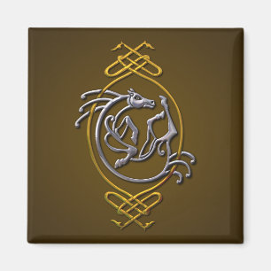 Keltisches Pferd-Knotenwerk - Silber & Gold Magnet