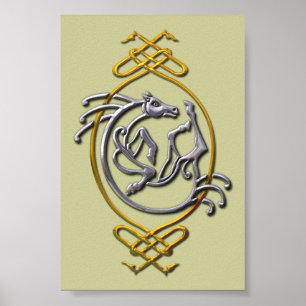 Keltisches Pferd-Knotenwerk - Silber & Gold Poster