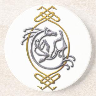 Keltisches Pferd mit Knotenmuster - Silber & Gold Sandstein Untersetzer
