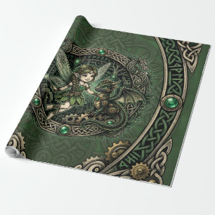 Keltisches Smaragd-Feene & Drachen – Verzauberte F Geschenkpapier