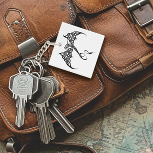 Keltisches Stammes-Drache-Knotenwerk Schwarz-Weiß- Schlüsselanhänger