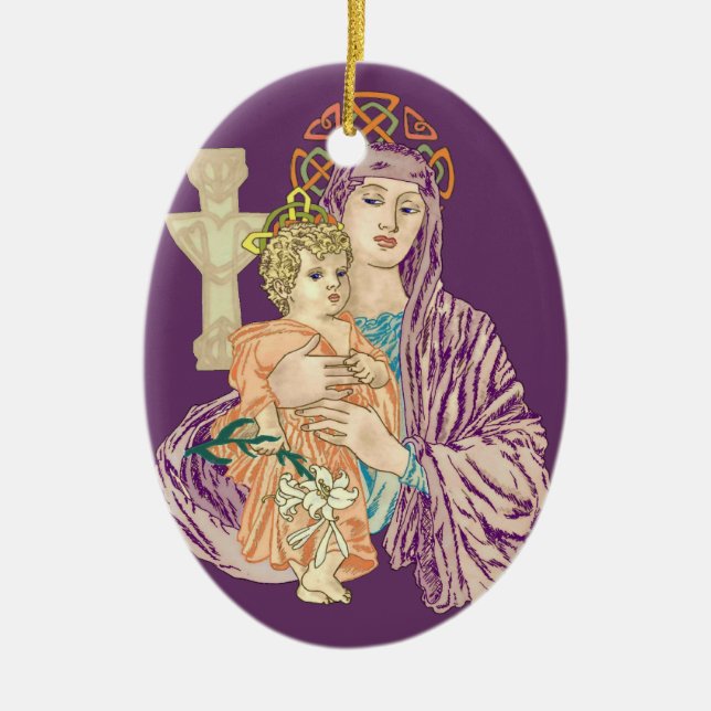 Keltisches Weihnachten Madonna Keramikornament (Vorne)