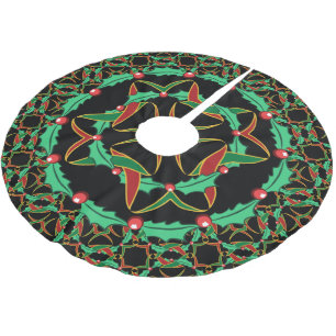 Keltisches Weihnachtsstechpalmen-Kranz-Muster Polyester Weihnachtsbaumdecke