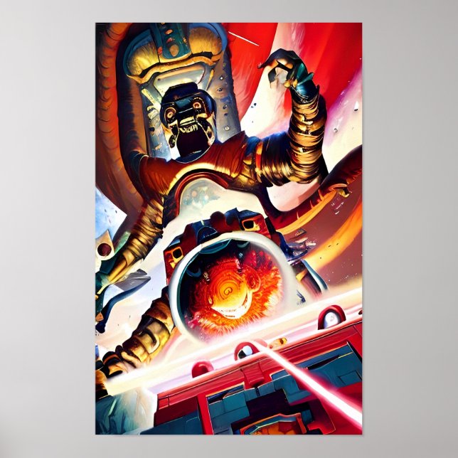 Ken Gage Fire the Laser Cannons Retro Art Poster (Vorne)
