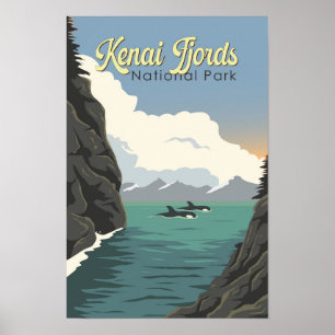 Kenai Fjords National Park Illustration Reise Kuns Poster