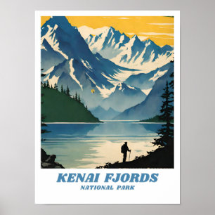 Kenai Fjords National Park Illustration Retro Aest Poster