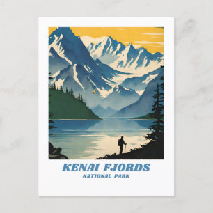 Kenai Fjords National Park Illustration Retro Aest Postkarte
