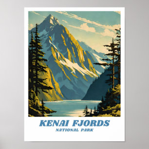 Kenai Fjords National Park Illustrationsretro Clas Poster