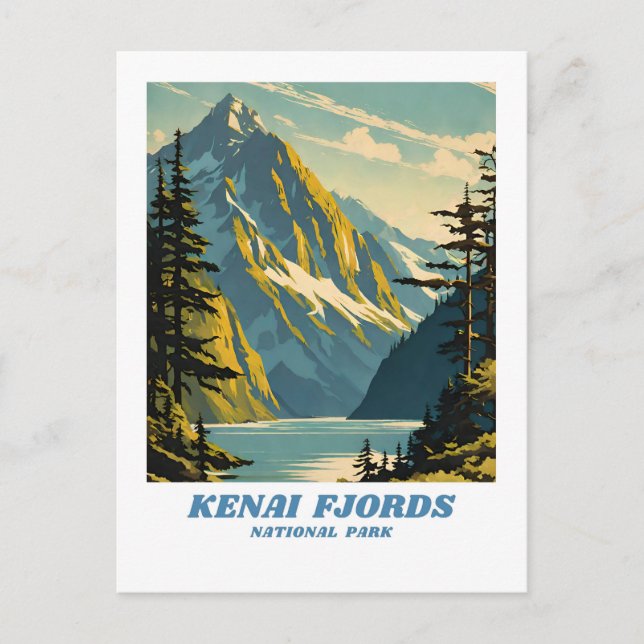 Kenai Fjords National Park Illustrationsretro Clas Postkarte (Vorderseite)