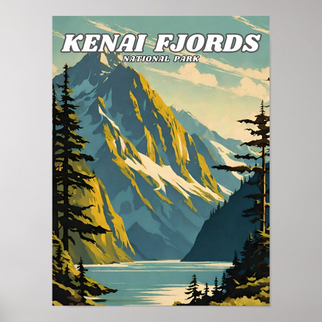 Kenai Fjords National Park Illustrationsretro Poster (Vorne)
