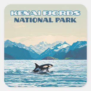 Kenai Fjords National Park Orca Alaska Retro Quadratischer Aufkleber