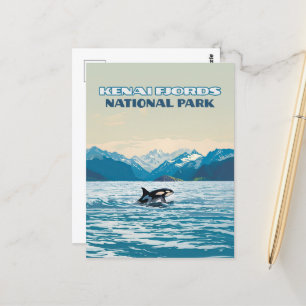 Kenai Fjords National Park Orca Alaska Vintage Postkarte