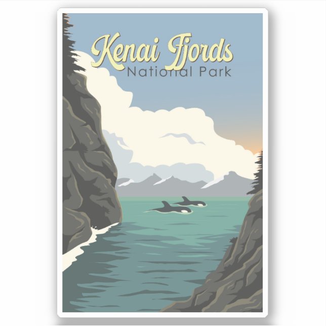 Kenai Fjords Nationalpark Illustration Reisen Art Aufkleber (Vorderseite)