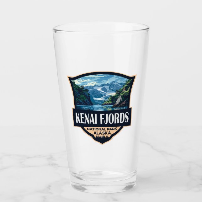Kenai Fjords Nationalpark Illustration Retro Art Glas (Vorderseite)
